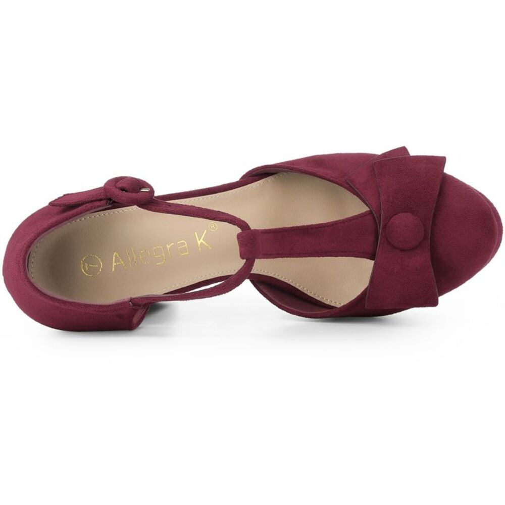 Mary Janes Platform Pumps Halloween Costumes Burgundy Chunky Heels Dress Shoes - Picture 5 of 6